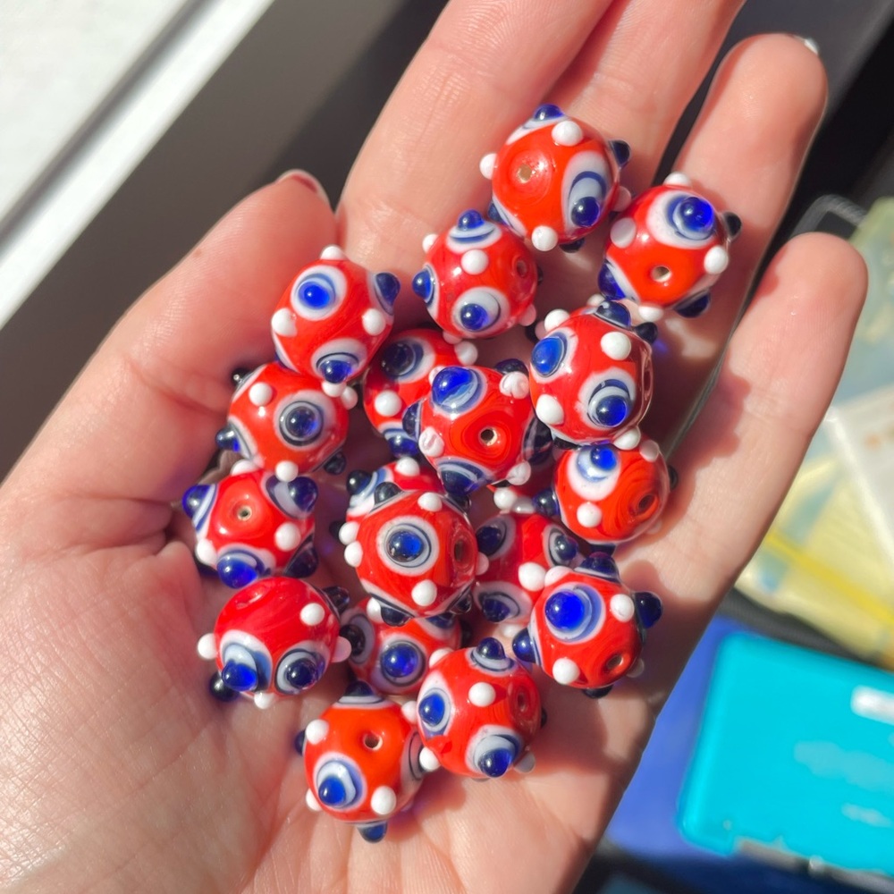 handmade Red and Blue Glass lampwork Beads